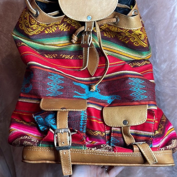 Aztec Leather and canvas backpack/ single shoulder bag - Picture 4 of 16